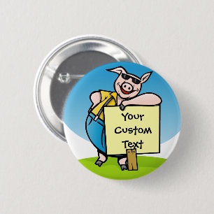 Badge Rond 5 Cm Cochon avec panneau