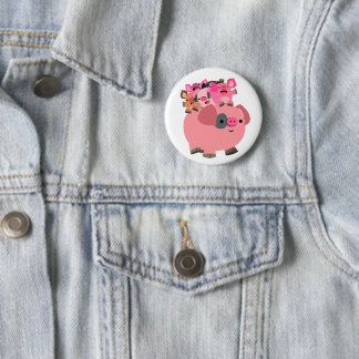 Badge Rond 5 Cm Cochon de caricature mignonne portant des porcelet