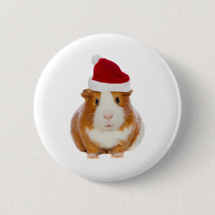 Badge Rond 5 Cm Cochon de Guinée à Père Noël casquette