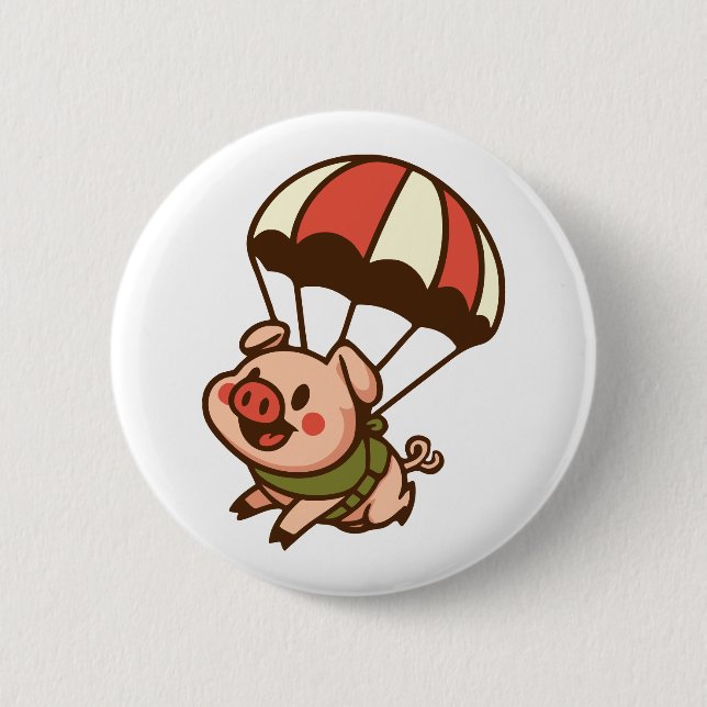 Badge Rond 5 Cm Cochon de parachutisme (Devant)