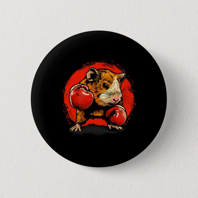 Badge Rond 5 Cm Cochon d'Inde de boxe avec gants de boxe Kickboxin (Devant)