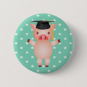 Badge Rond 5 Cm Cochon et étoiles