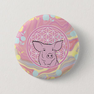 Badge Rond 5 Cm cochon,fleur de vie, rose, mandala,zen,chakra,