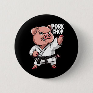 Badge Rond 5 Cm Cochon Karaté Côtelette de Porc Drôle de Cochon Pu