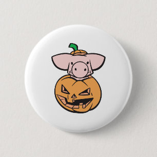 Badge Rond 5 Cm cochon mignon dans citrouille jack-o-lantern