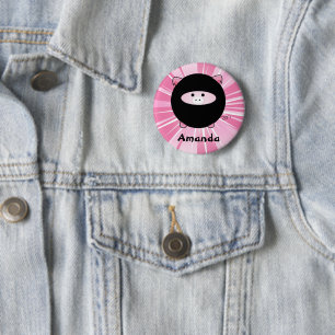 Badge Rond 5 Cm Cochon Ninja personnalisé sur bouton rond rose