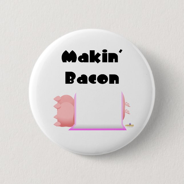Badge Rond 5 Cm Cochons couchés Blanche rose Makin' Bacon (Devant)