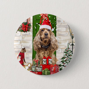 Badge Rond 5 Cm Cocker Spaniel Chien Noël