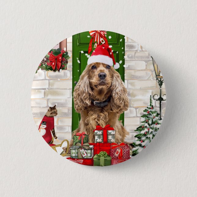 Badge Rond 5 Cm Cocker Spaniel Chien Noël (Devant)