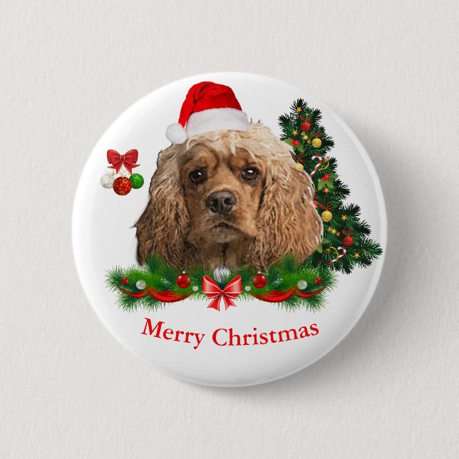 Badge Rond 5 Cm Cocker spaniel Noël Bouton (Devant)