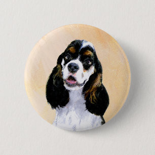 Badge Rond 5 Cm Cocker Spaniel (Parti) Painting - Original Dog Art