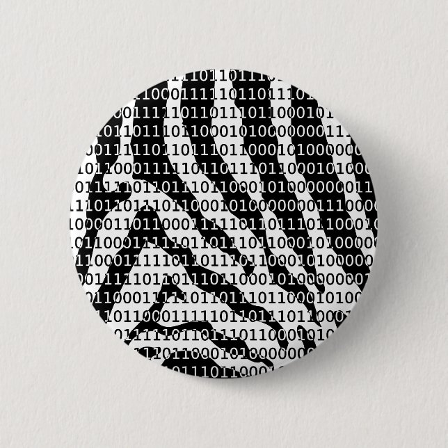 Badge Rond 5 Cm Code binaire Zebra noir et blanc (Devant)