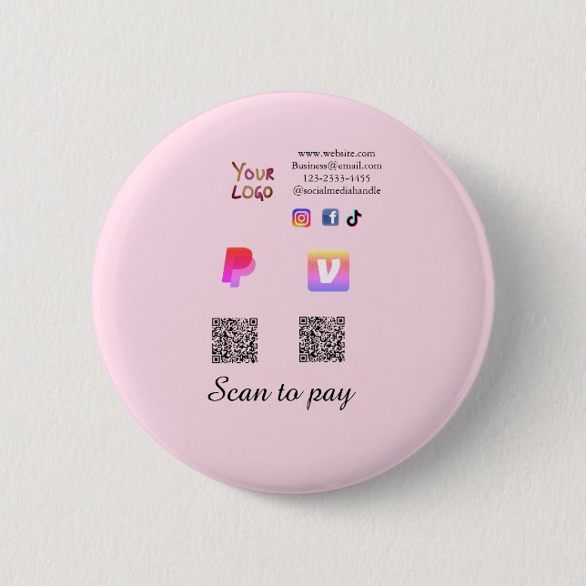 Badge Rond 5 Cm code Q R PayPal venmo scan pay ajouter médias soci (Devant)