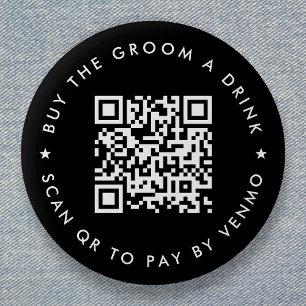 Badge Rond 5 Cm Code QR Acheter Un Verre Au Marié Noir