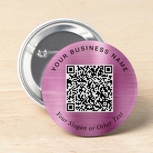 Badge Rond 5 Cm Code QR de l'épingle rose promotionnelle d'entrepr (Promotional Business QR Code PInk Pin)