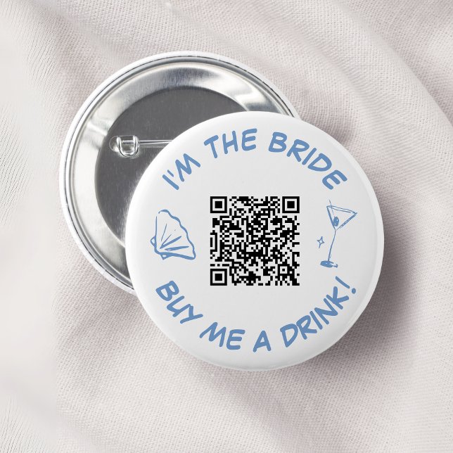 Badge Rond 5 Cm Code QR 'Je suis la mariée, payez-moi un verre' (Créateur téléchargé)