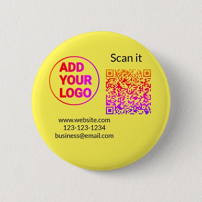 Badge Rond 5 Cm Code QR minimal simple ajouter un logo scanner nom (Devant)