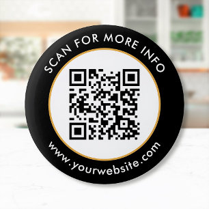 Badge Rond 5 Cm Code QR personnalisé Texte noir blanc or