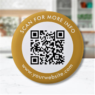 Badge Rond 5 Cm Code QR personnalisé Texte noir blanc or