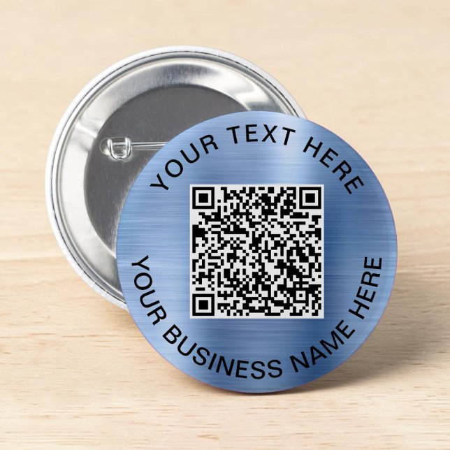 Badge Rond 5 Cm Code QR Promotionnel Bleu (QR Code Promotional Blue Button)