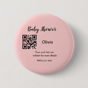 Badge Rond 5 Cm Code QR simple pour baby shower avec texte de nom