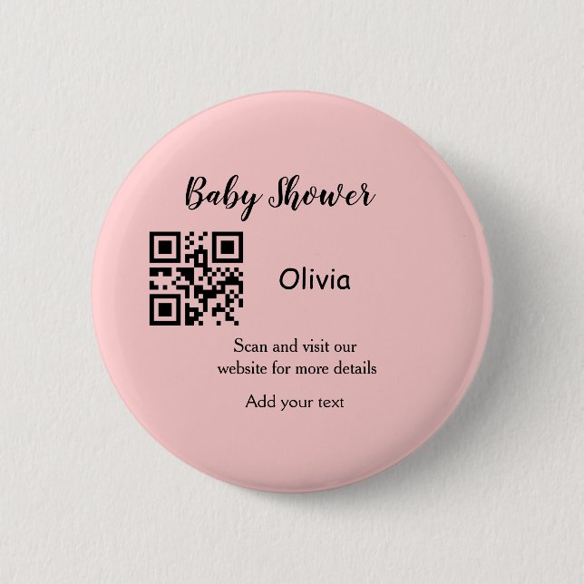 Badge Rond 5 Cm Code QR simple pour baby shower avec texte de nom (Devant)