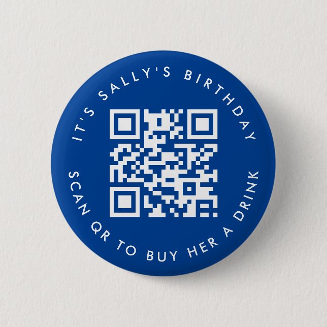 Badge Rond 5 Cm Codes Qr personnalisés Cash App Anniversaire, bleu (Devant)