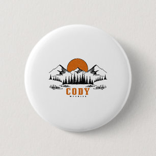 Badge Rond 5 Cm Cody Wyoming Montagnes Vintage Usa America Souveni