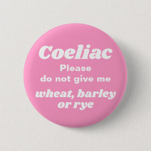 Badge Rond 5 Cm Coeliac Avertissement Rose mou