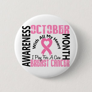 Badge Rond 5 Cm Coeur 1,2 de mois de conscience de cancer du sein
