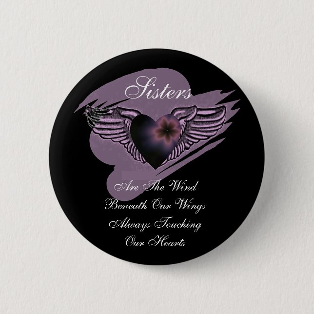 Badge Rond 5 Cm Coeur à ailes de soeurs (Devant)