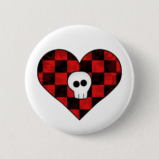 Badge Rond 5 Cm Coeur à damiers crâne