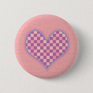 Badge Rond 5 Cm coeur à damiers rose