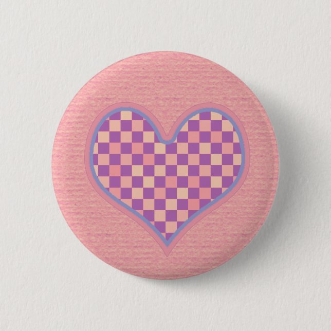 Badge Rond 5 Cm coeur à damiers rose (Devant)