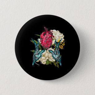 Badge Rond 5 Cm Cœur Anatomique Et Fleurs Docteur Valentin