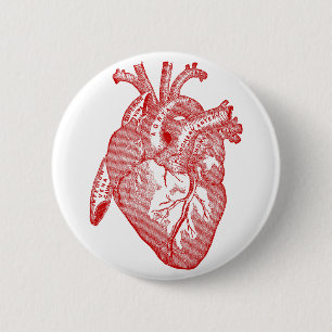 Badge Rond 5 Cm Coeur Anatomique Rouge