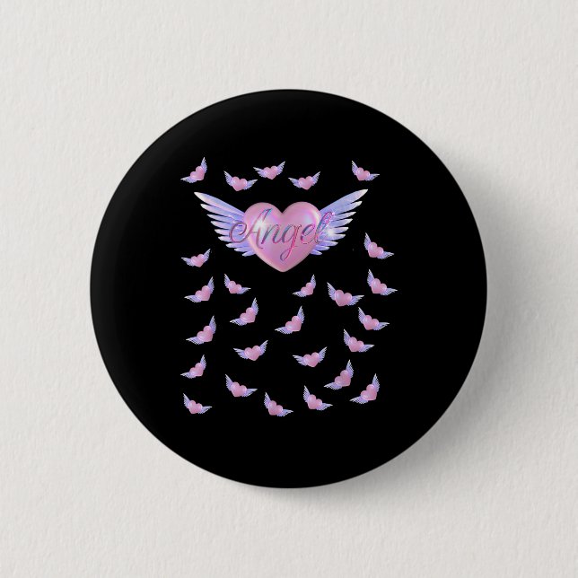Badge Rond 5 Cm Coeur ange avec ailes (Devant)