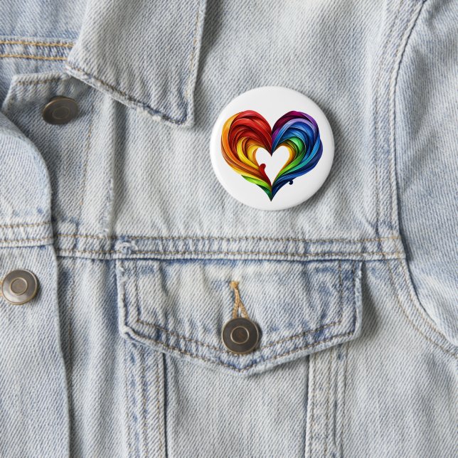 Badge Rond 5 Cm Coeur arc-en-ciel (En situation)