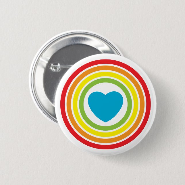 Badge Rond 5 Cm coeur arc-en-ciel rétro (Devant & derrière)