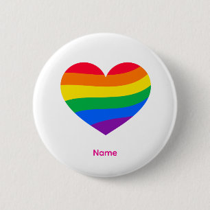 Badge Rond 5 Cm Cœur Arc-en-Ciel Rétro - Art Abstrait Coloré Migno