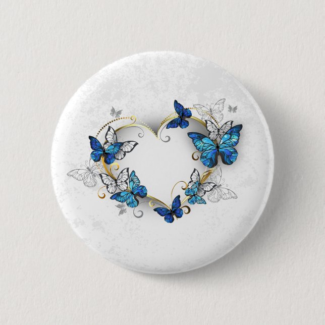 Badge Rond 5 Cm Coeur bijoux avec papillons Morpho (Devant)