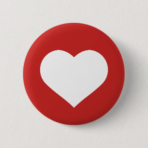 Badge Rond 5 Cm Coeur blanc avec Arrière - plan rouge