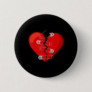 Badge Rond 5 Cm Cœur brisé et épingles de sûreté Anti Saint-Valent