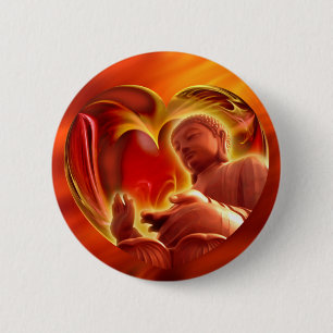 Badge Rond 5 Cm Coeur BUDDHA feu rouge
