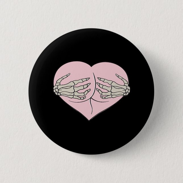 Badge Rond 5 Cm Coeur Butt Hug Skeleton Mains Classique (Devant)