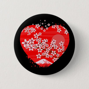 Badge Rond 5 Cm Coeur cerise en fleurs