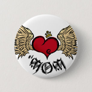 Badge Rond 5 Cm Coeur couronné urbain de MAMAN de tatouage avec