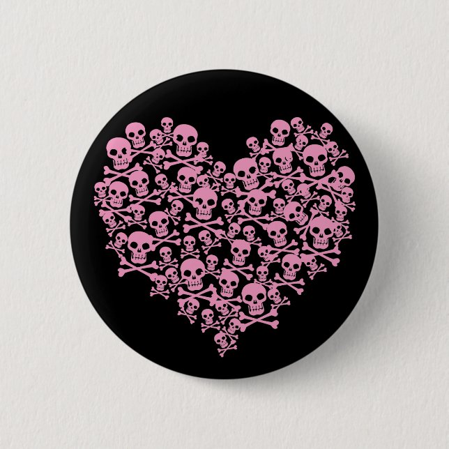Badge Rond 5 Cm Coeur crâne rose punk (Devant)
