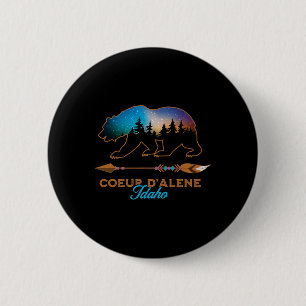 Badge Rond 5 Cm Coeur D'alene Idaho Ours Nuit Étoilée Voyage Souve
