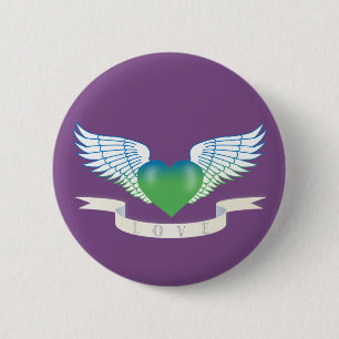 Badge Rond 5 Cm Coeur d'amour avec ailes